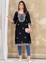 Rayon Black Office Wear Embroidery Work Readymade Kurti